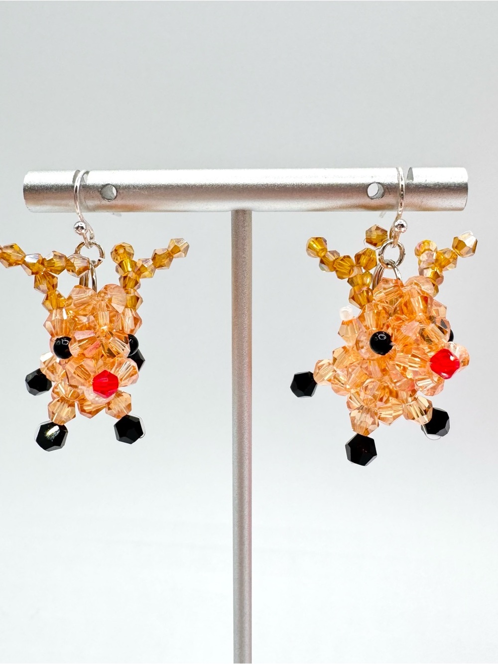 Beaded Rudolf Reindeer Earrings Christmas Holiday Festive Fun Cute Funny